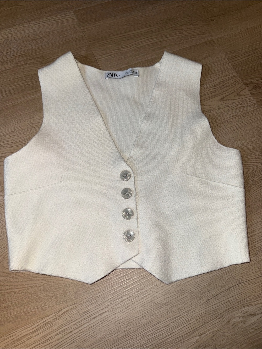 Zara Cream Textured Kids Vest with Decorative Buttons